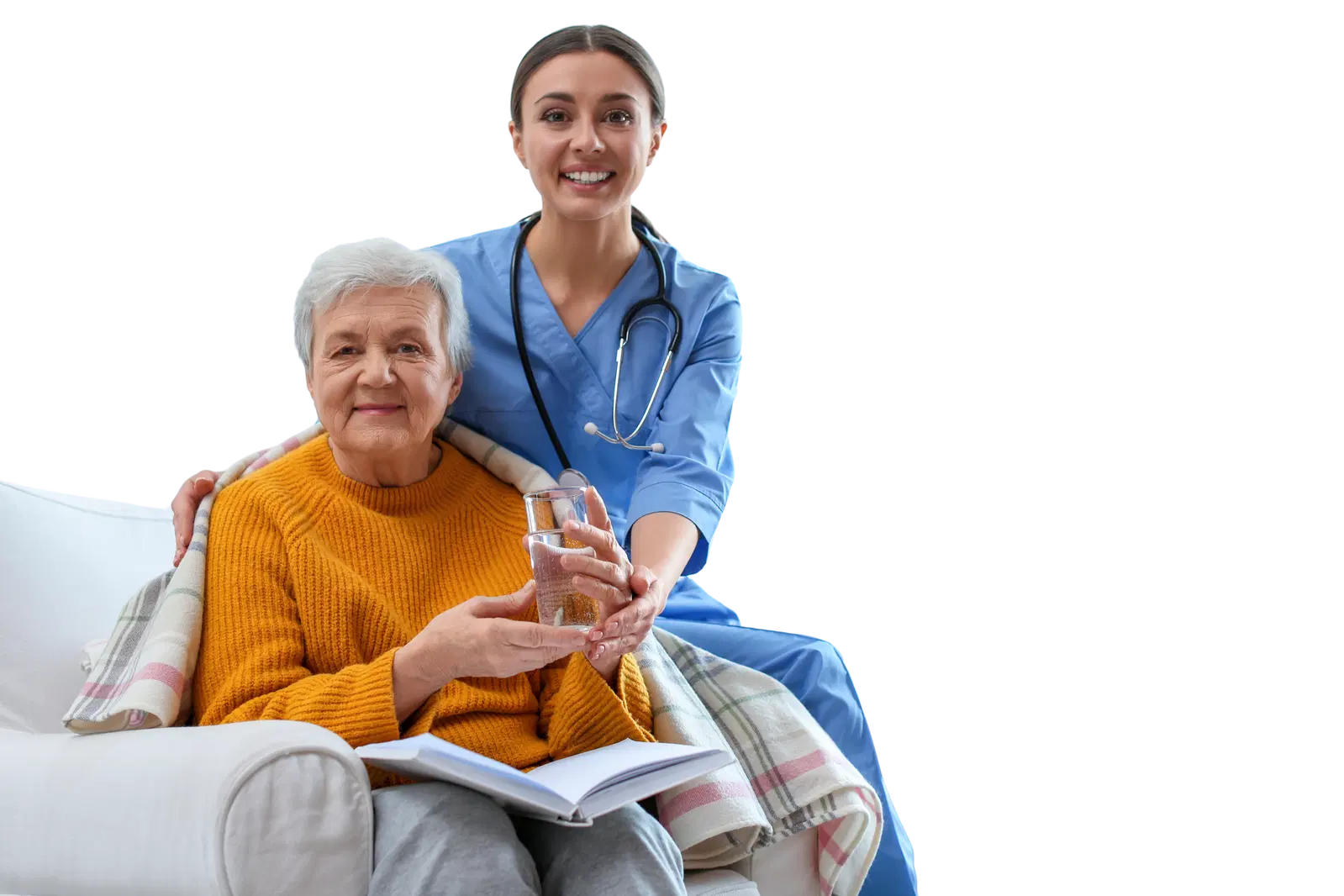 Nurse assisting an elderly woman