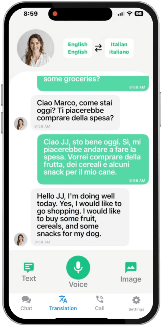 Direct translation chat interface
